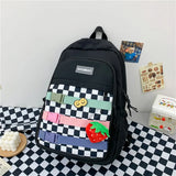 Preppy Style Canvas Backpack Women Contrast Harajuku Backpacks Students School B