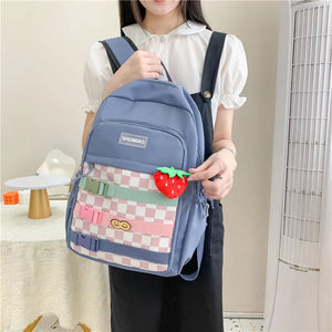 Preppy Style Canvas Backpack Women Contrast Harajuku Backpacks Students School B