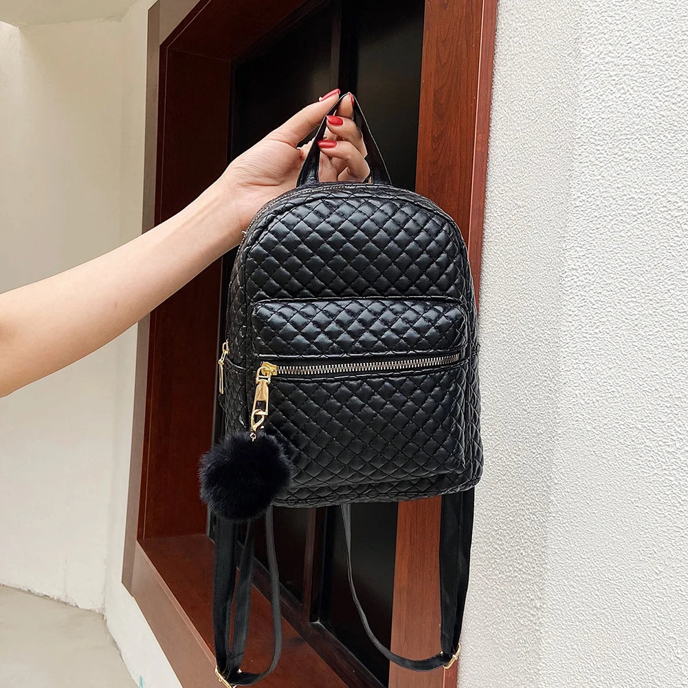 Preppy Style Lattice Pattern PU Leather Knapsacks Casual Women Handbag Rucksacks