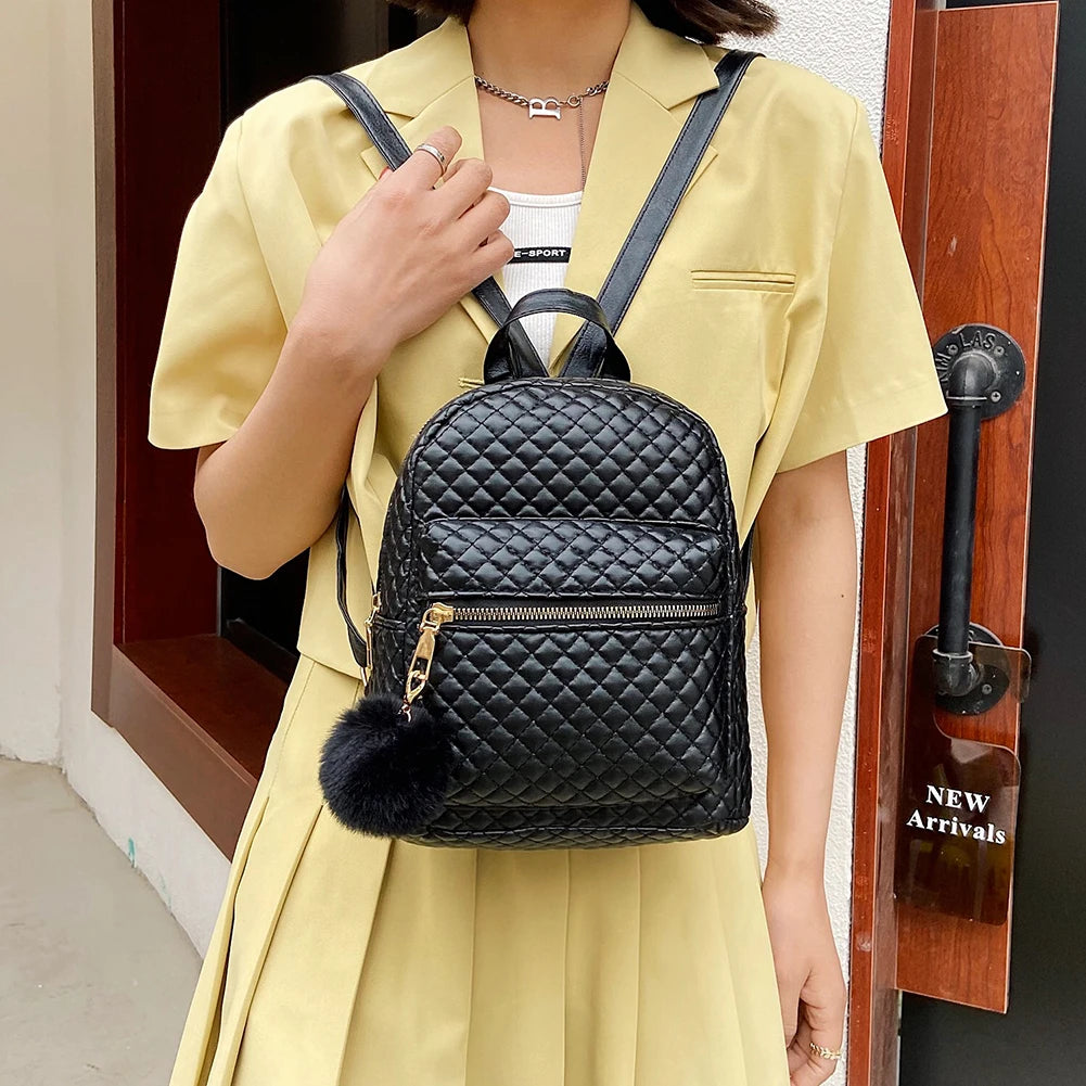 Preppy Style Lattice Pattern PU Leather Knapsacks Casual Women Handbag Rucksacks