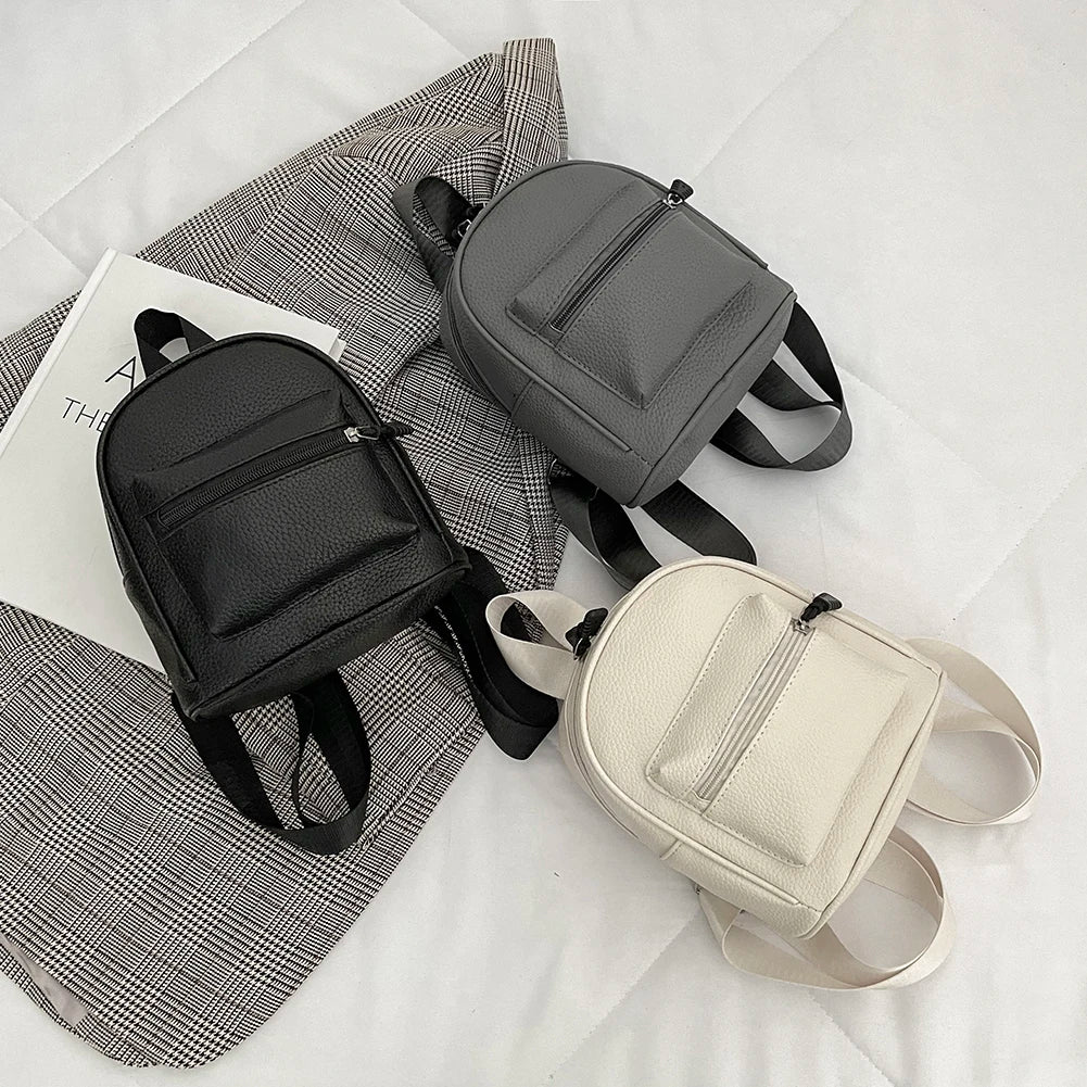 Preppy Style Leather Lychee Pattern Backpack Women School Rucksack