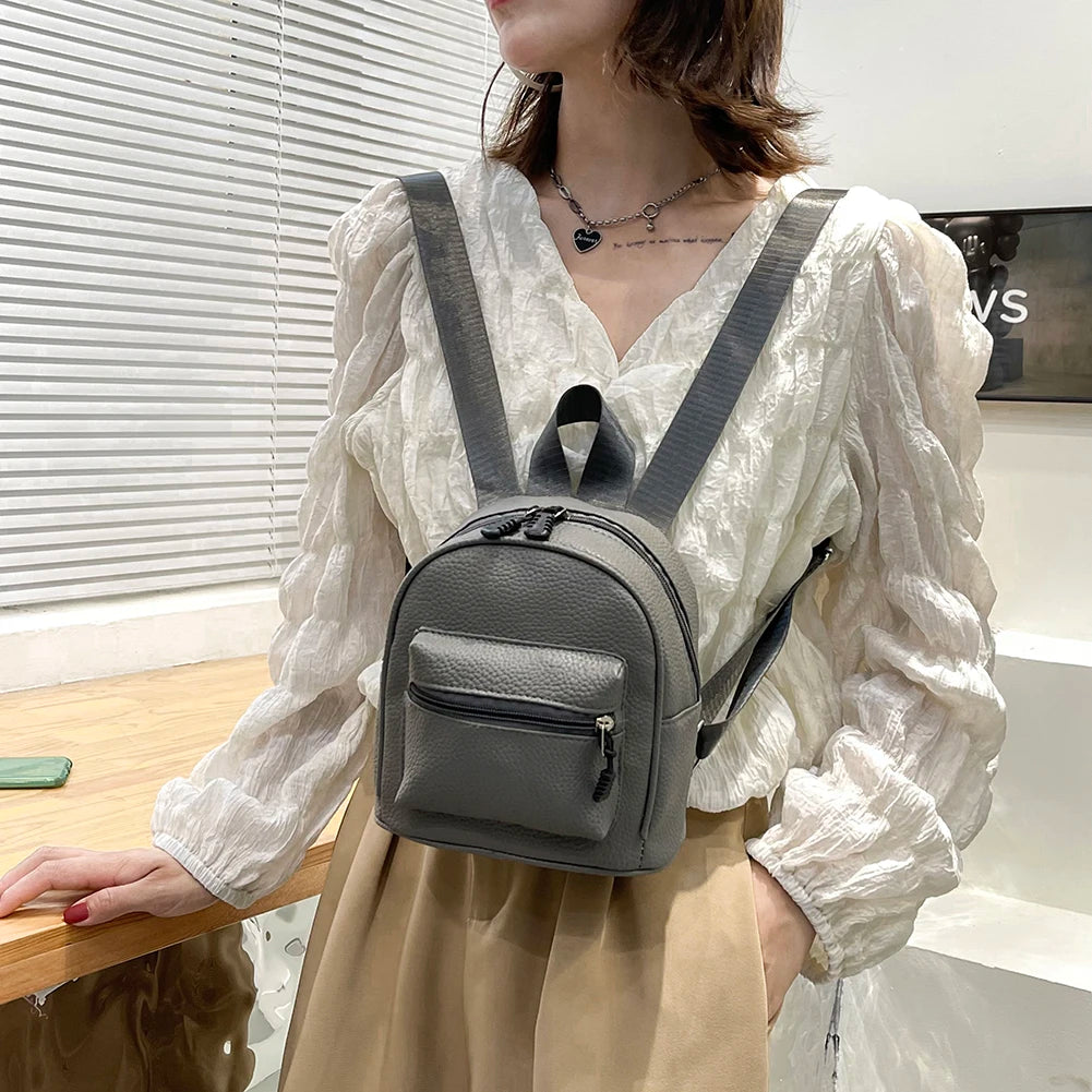 Preppy Style Leather Lychee Pattern Backpack Women School Rucksack