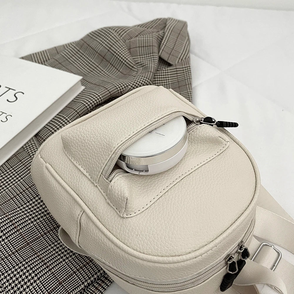 Preppy Style Leather Lychee Pattern Backpack Women School Rucksack