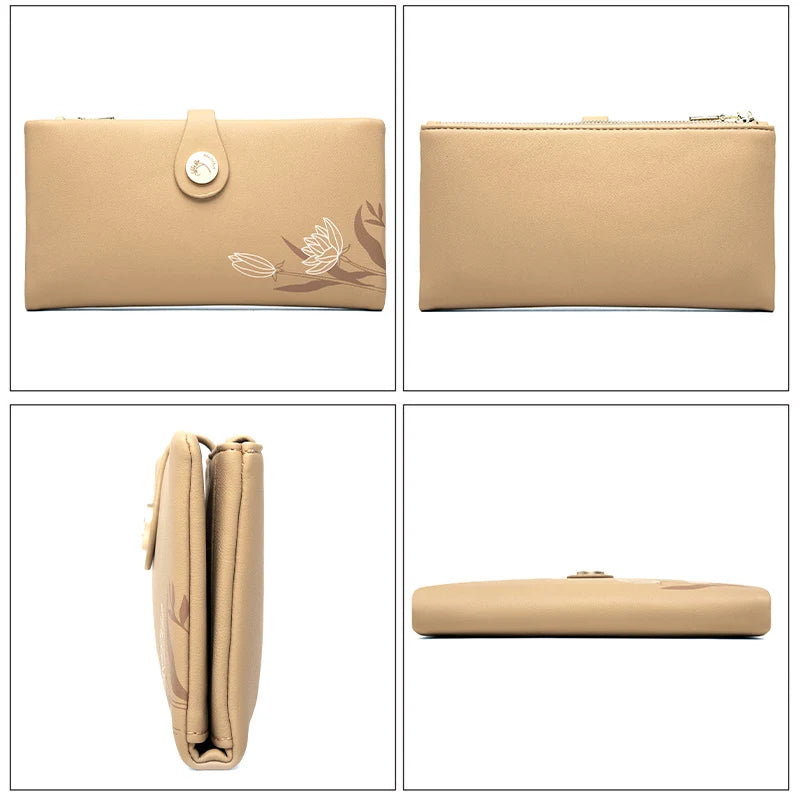 Floral Print Long Purses Zipper Hasp Wallet For Women