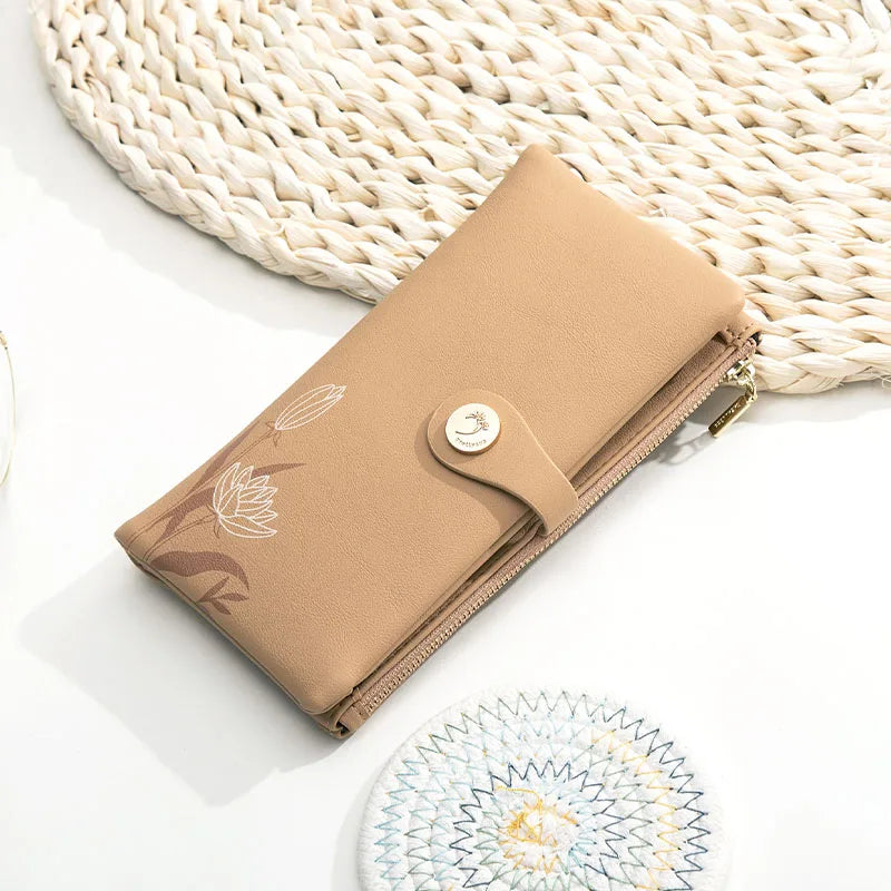 Floral Print Long Purses Zipper Hasp Wallet For Women