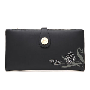 Floral Print Long Purses Zipper Hasp Wallet For Women
