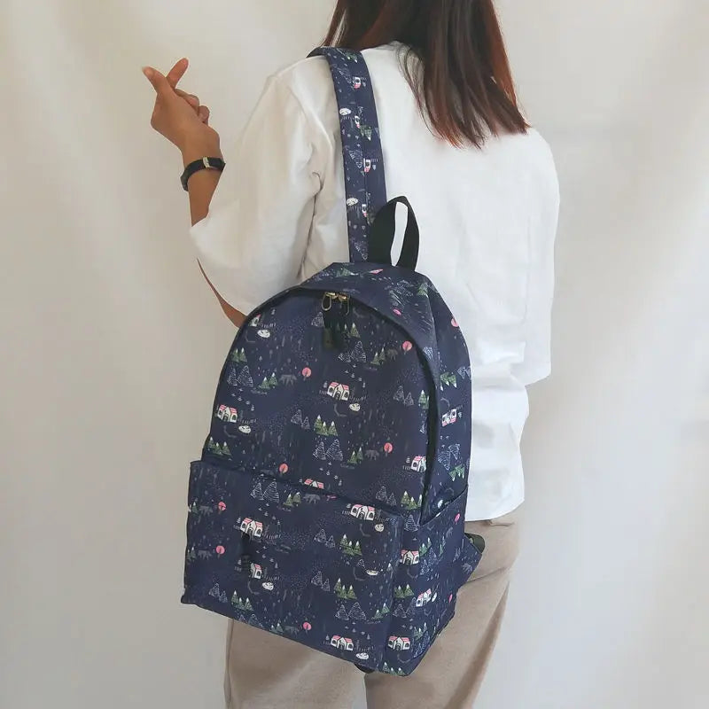 Large Capacity Nylon Backpack Women Waterproof Vintage Style