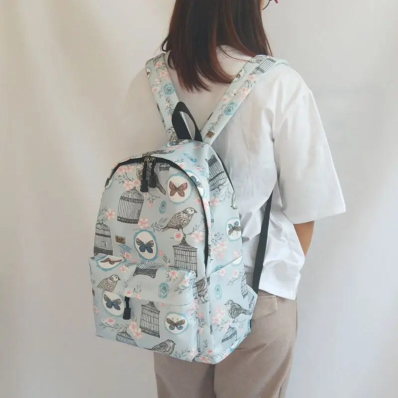 Large Capacity Nylon Backpack Women Waterproof Vintage Style