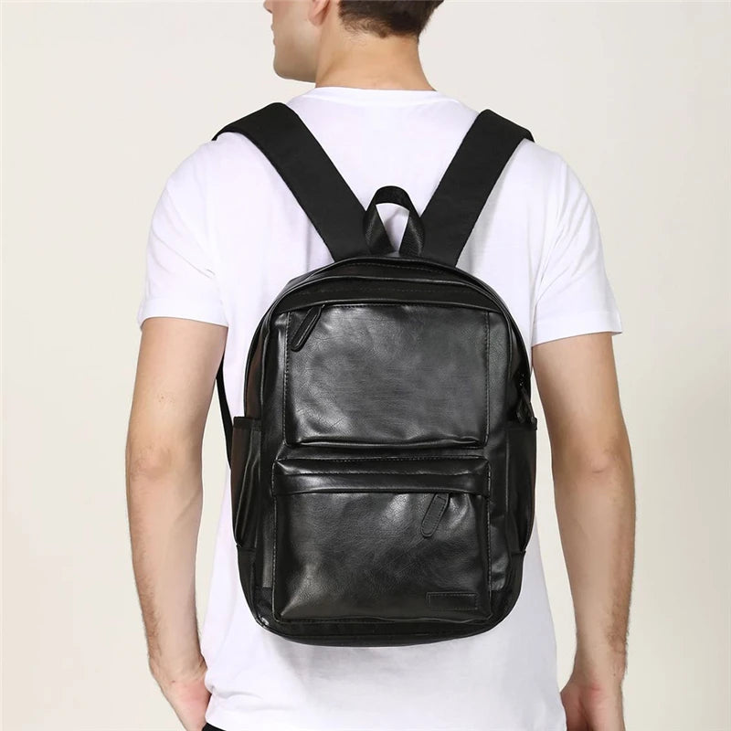 Waterproof PU Leather Men's Laptop Backpack