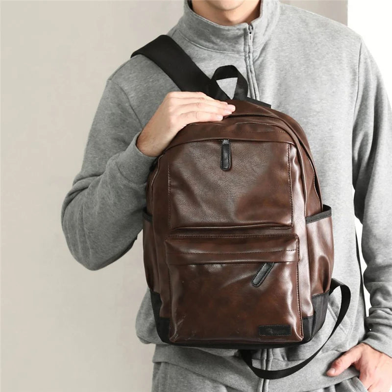 Waterproof PU Leather Men's Laptop Backpack
