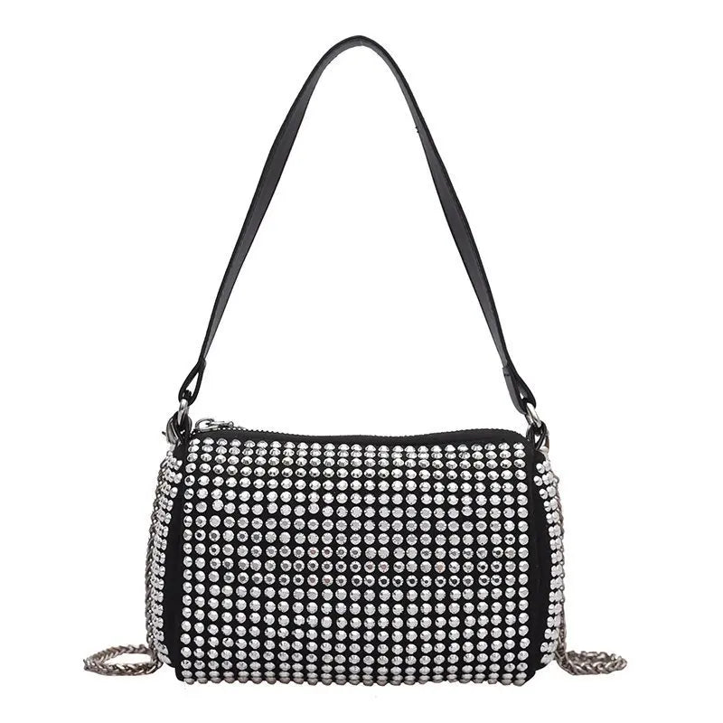Silver Women Diamonds Tote Bag Rhinestone Shoulder Bags Clutch Purse