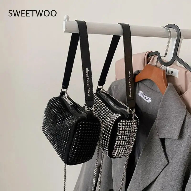 Silver Women Diamonds Tote Bag Rhinestone Shoulder Bags Clutch Purse