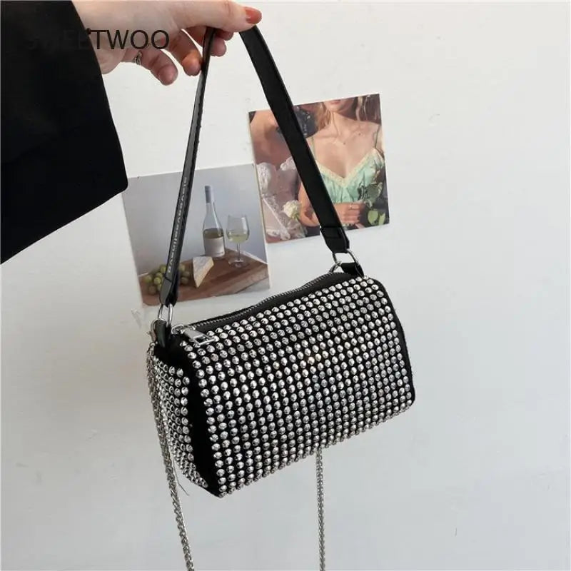 Silver Women Diamonds Tote Bag Rhinestone Shoulder Bags Clutch Purse