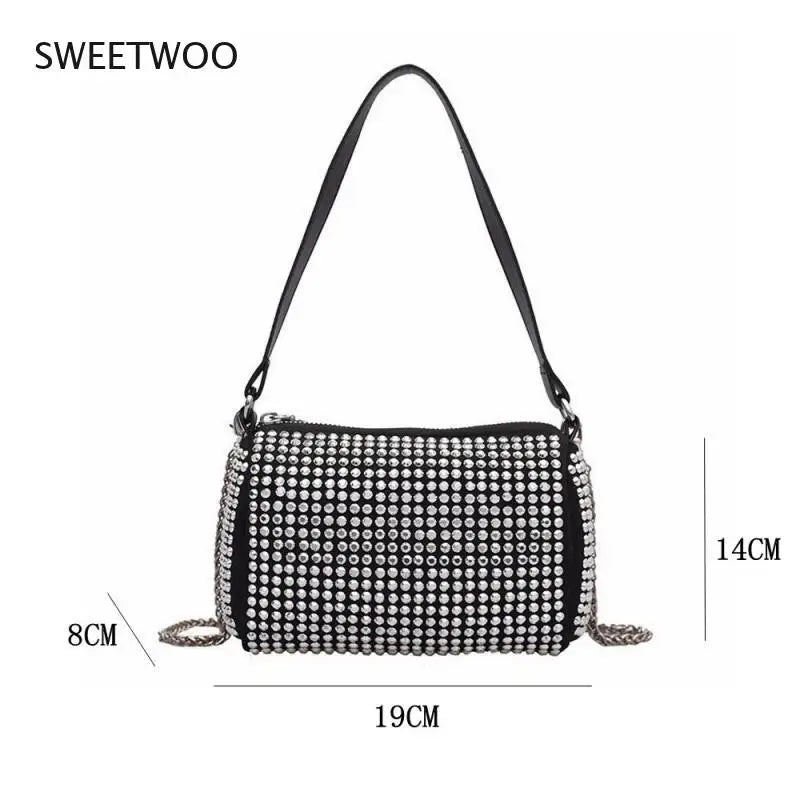 Silver Women Diamonds Tote Bag Rhinestone Shoulder Bags Clutch Purse