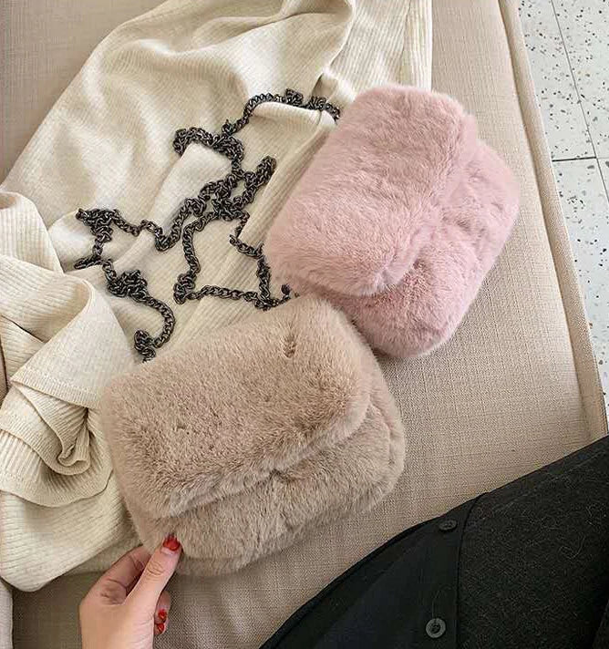 Plush Square Flip Chain Bag Messenger Plush Bag Tide