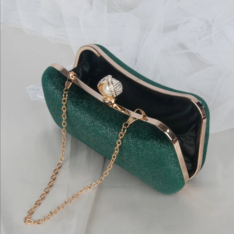 Green Tassel Evening Clutch Bag with Chain Strap