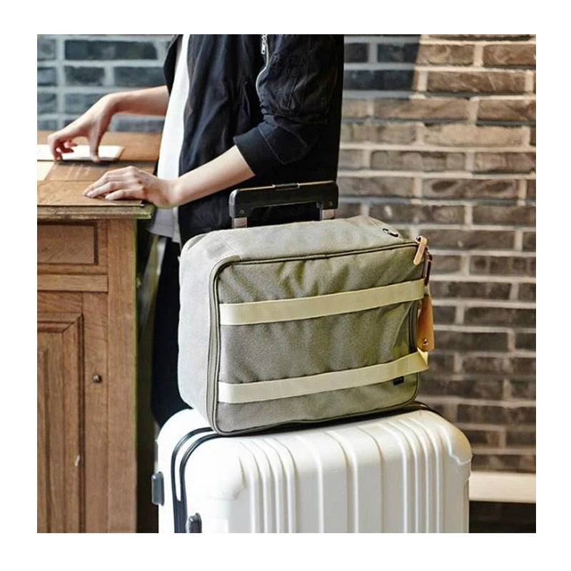 Casual Solid Canvas Handbag Cross Body Clothing Storage Pouch High Capacity