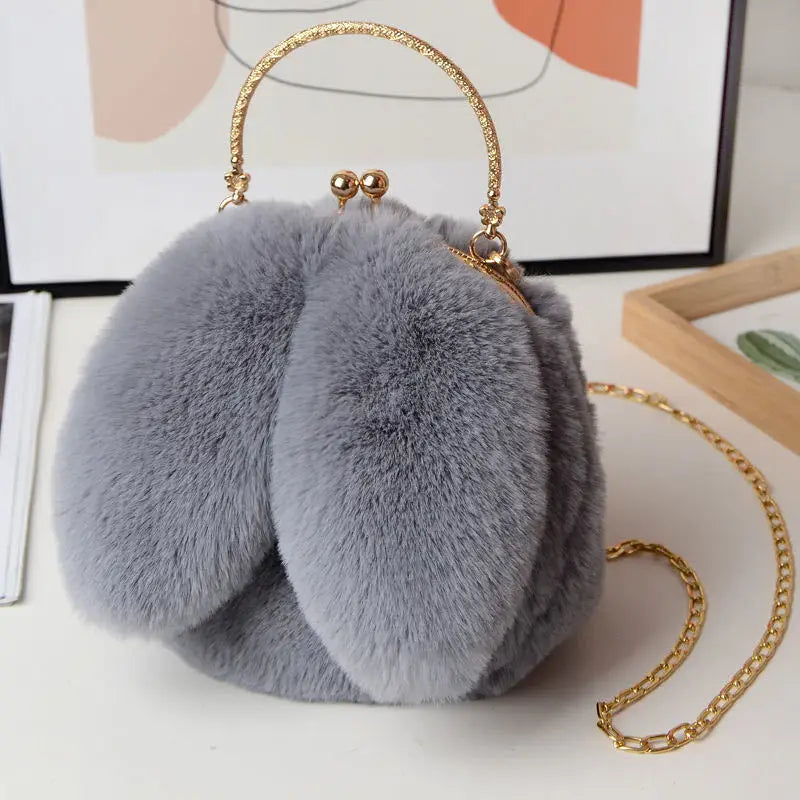 Qiaoduo Women Plush Mini Shoulder Bag Soft Rabbit Ears Crossbody Bag for Women