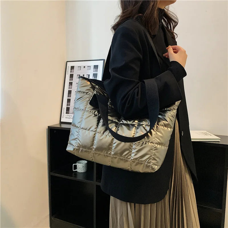 Lattice Pattern Shoulder Bag Women Handbag Large Capacity Tote