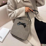 Bow Bucket Bag Women's Autumn and Winter High-capacity Shoulder Bag