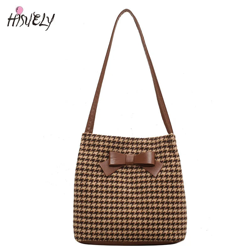 Bow Bucket Bag Women's Autumn and Winter High-capacity Shoulder Bag