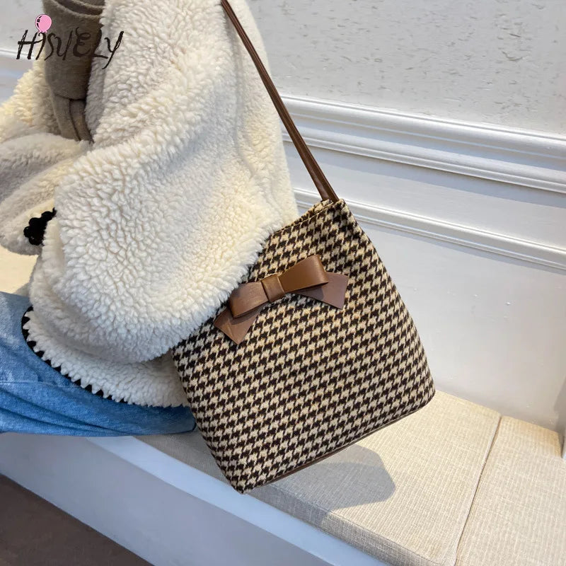 Bow Bucket Bag Women's Autumn and Winter High-capacity Shoulder Bag