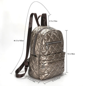 Quilted Cotton-Padded Backpack Nylon Rhombic Lattice Ladies Knapsack