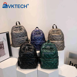 Quilted Cotton-Padded Backpack Nylon Rhombic Lattice Ladies Knapsack