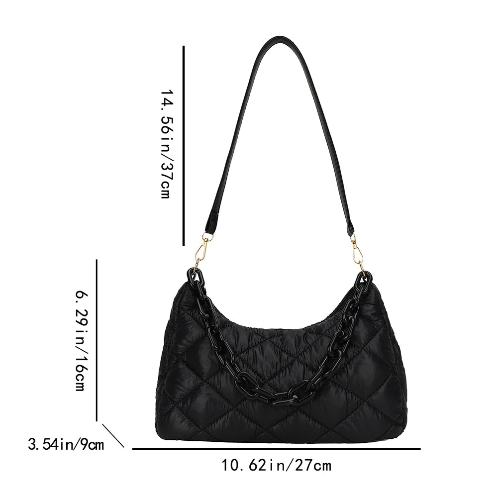 Quilted Women Shoulder Bags Cotton Padded Chain Shoulder Handbag Nylon Shoulder