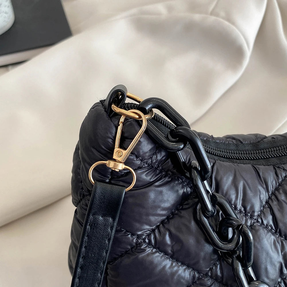 Quilted Women Shoulder Bags Cotton Padded Chain Shoulder Handbag Nylon Shoulder