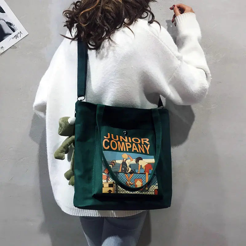 Canvas Shoulder Bag for Female Students Retro Handbag Women