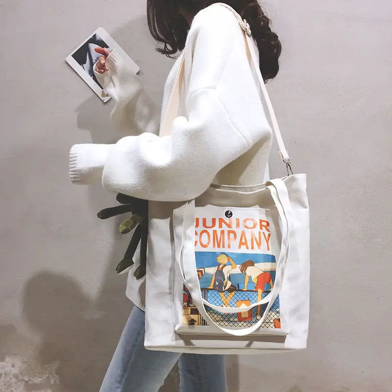 Canvas Shoulder Bag for Female Students Retro Handbag Women