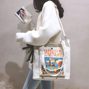 Canvas Shoulder Bag for Female Students Retro Handbag Women