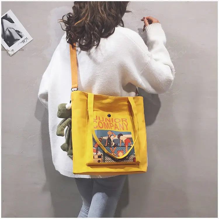 Canvas Shoulder Bag for Female Students Retro Handbag Women