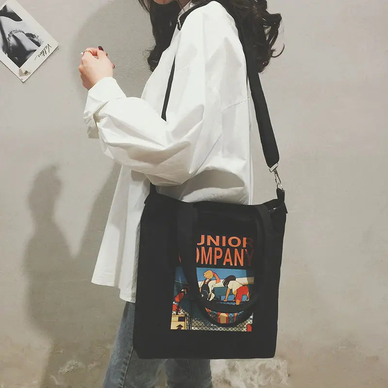 Canvas Shoulder Bag for Female Students Retro Handbag Women