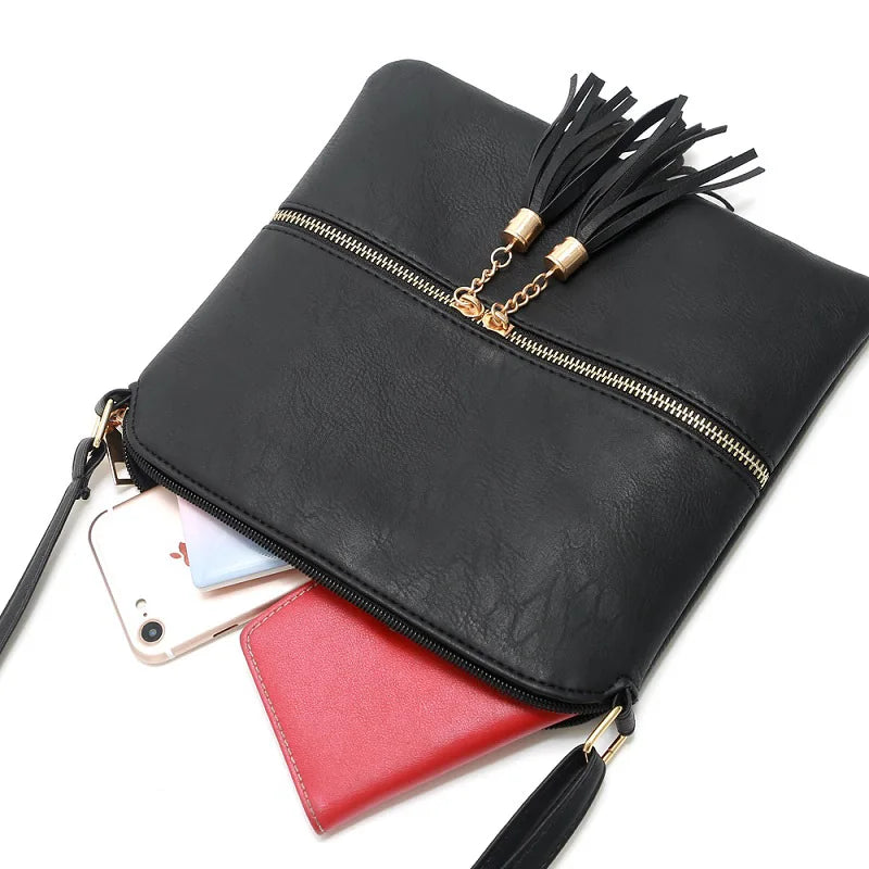 Tassel Women Bag PU Leather Flap Shoulder Messenger Bag Handbag Crossbody Bags