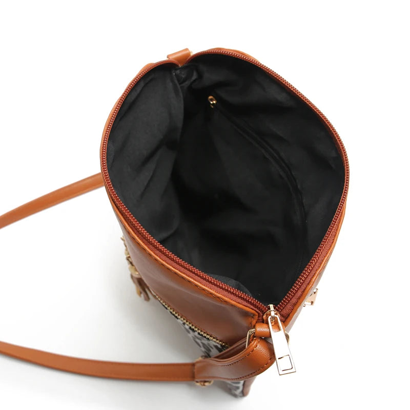 Vintage Leopard Women Bag Tassel Flap Crossbody Shoulder Bag Ladies Leather Hand