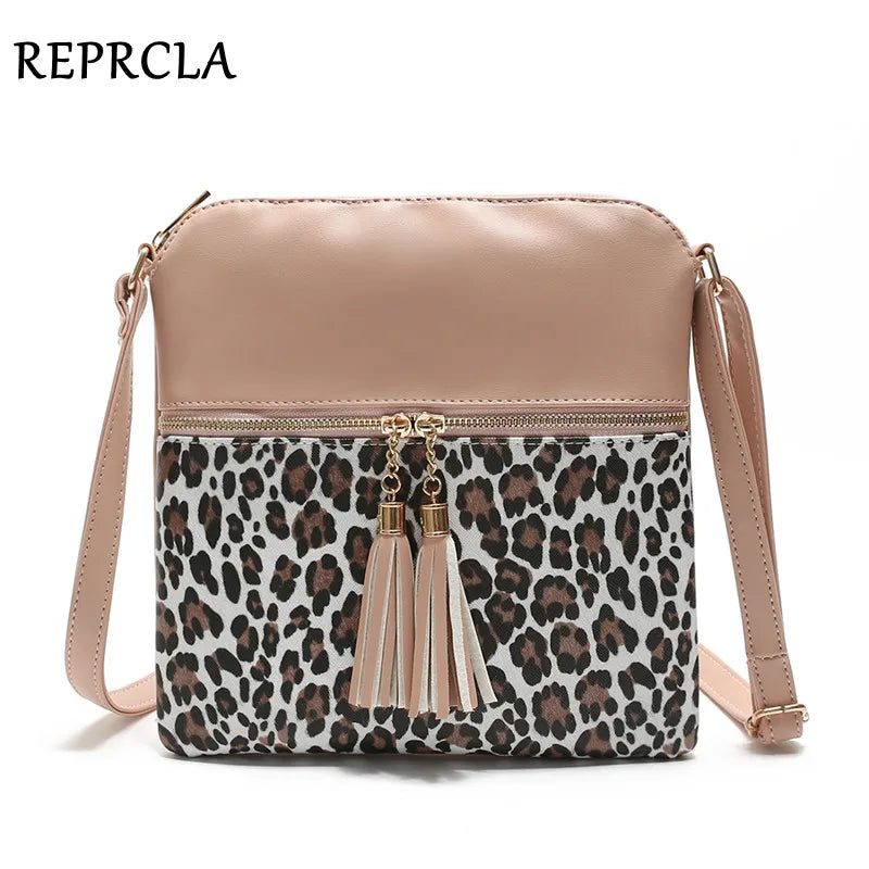 Vintage Leopard Women Bag Tassel Flap Crossbody Shoulder Bag Ladies Leather Hand