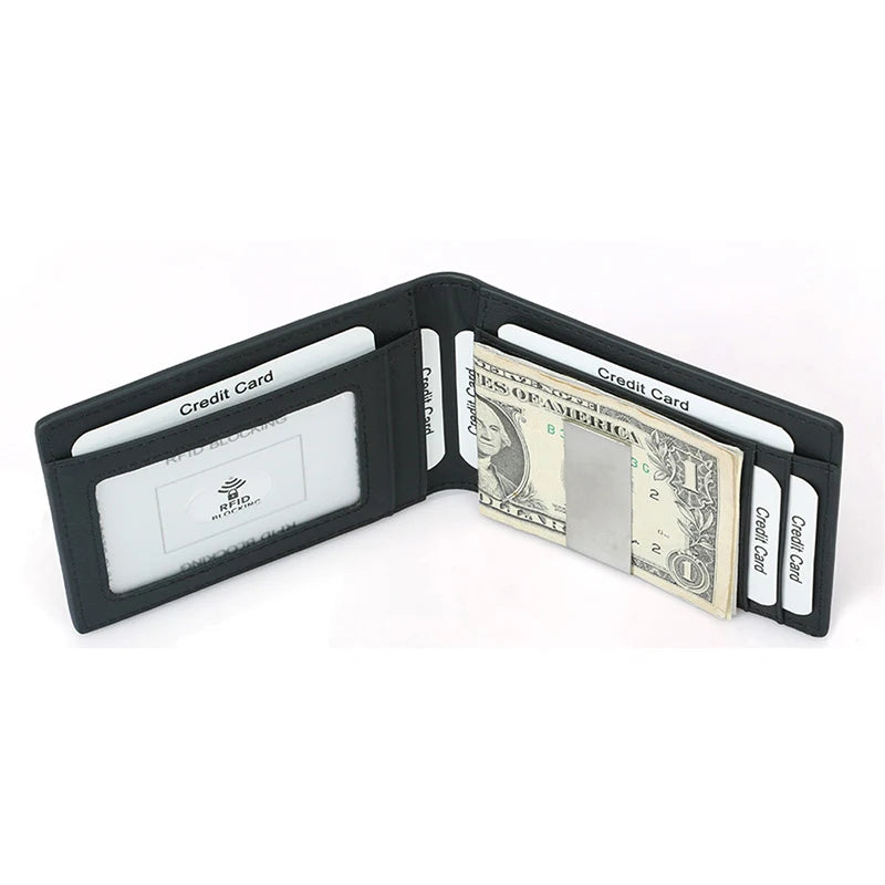 RFID Carbon Fiber Slim Money Clip for Men Leather Mini Wallet