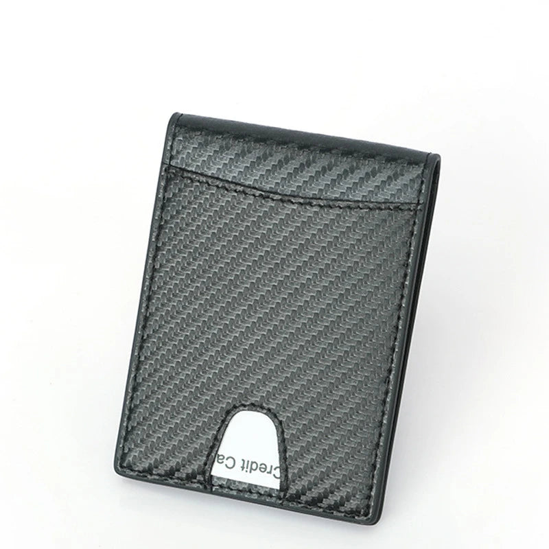 RFID Carbon Fiber Slim Money Clip for Men Leather Mini Wallet