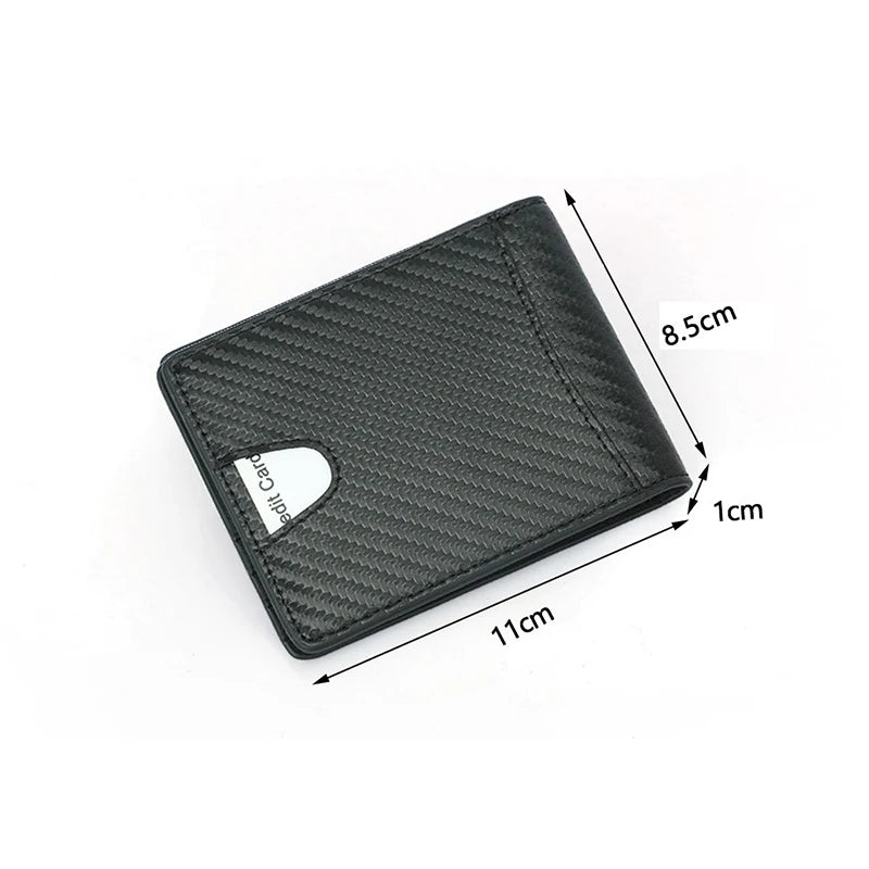 RFID Carbon Fiber Slim Money Clip for Men Leather Mini Wallet