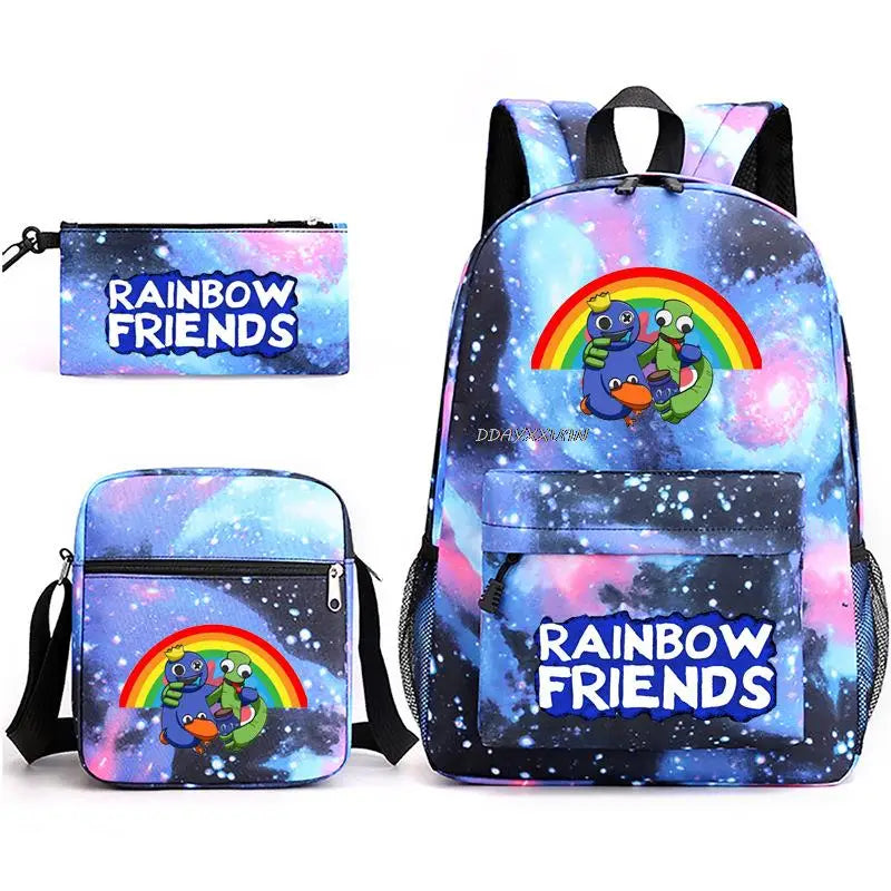 Rainbow Backpack High School Bags Boys Girls 3 Pcs Set Book Rucksack Teen Laptop