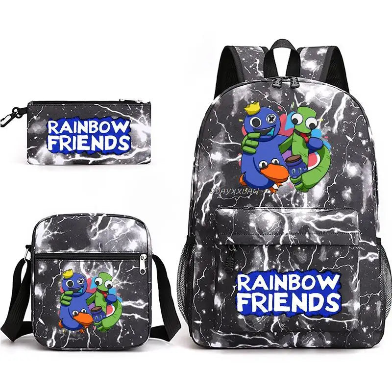 Rainbow Backpack High School Bags Boys Girls 3 Pcs Set Book Rucksack Teen Laptop