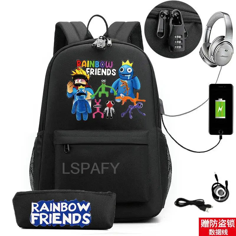 Rainbow Backpack Canvas Student Anti-Theft Rucksack 2PCS