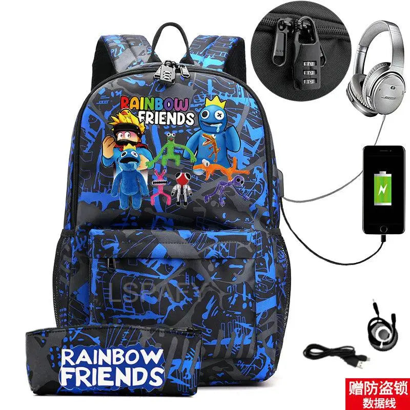 Rainbow Backpack Canvas Student Anti-Theft Rucksack 2PCS
