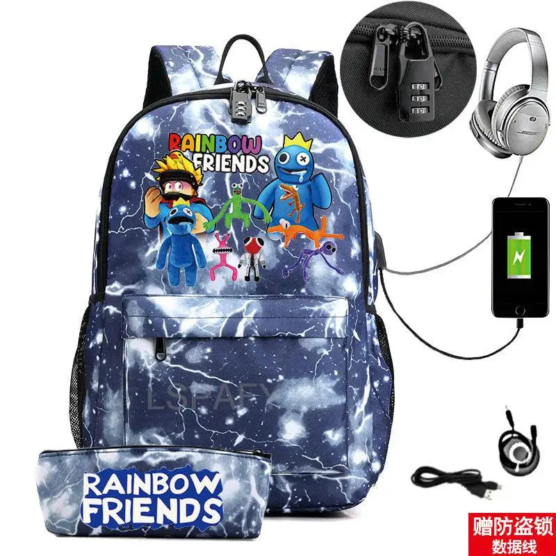Rainbow Backpack Canvas Student Anti-Theft Rucksack 2PCS