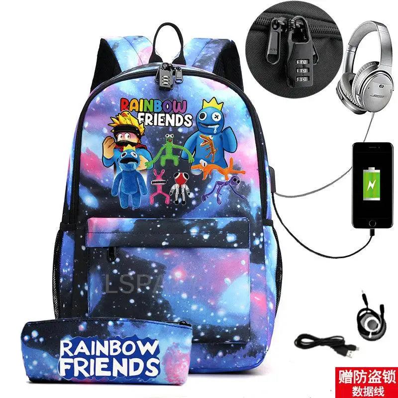 Rainbow Backpack Canvas Student Anti-Theft Rucksack 2PCS