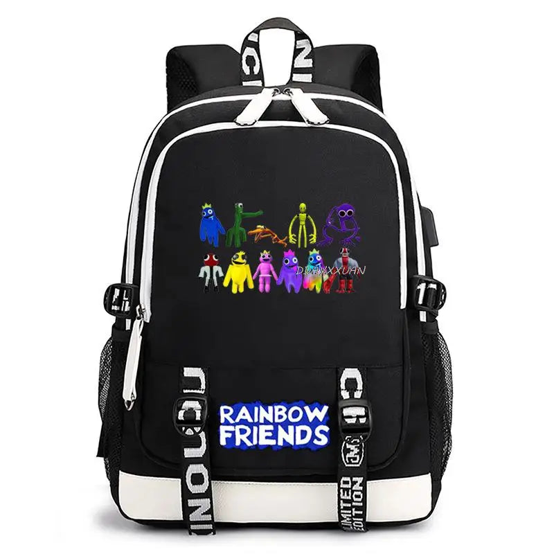 Rainbow Printed Students School Backpack with USB Charging