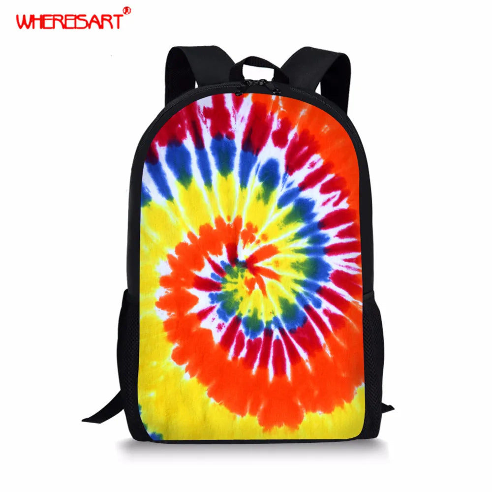 Colorful Rainbow Tie Dye School Backpack for Girls