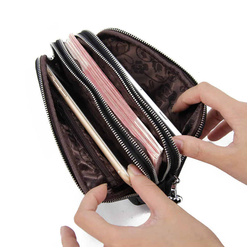 Arrive Women's Leather Wallets Casual Clutch Bags 3 Zippers Multifunction Purses